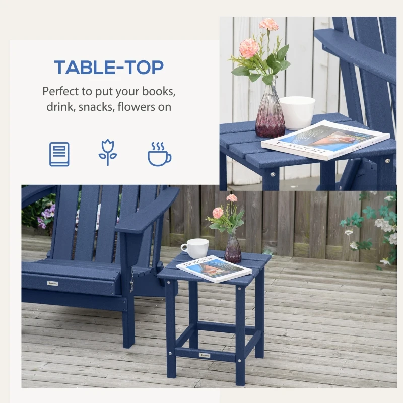 Outsunny Adirondack Side Table, Square Patio End Table, Weather Resistant 15" Outdoor HDPE Table for Porch, Pool, Balcony, Blue