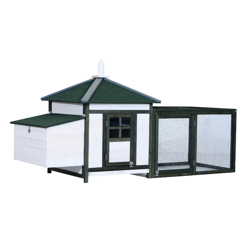 PawHut 77" Outdoor Wooden Backyard Chicken Coop Hen House Kit with 2