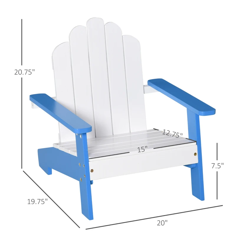 Outsunny Kids Adirondack Chair Wooden Classic Lounge Indoor for Backyard Deck Beach Garden Room 20" x 19.75" x 20.75" Blue