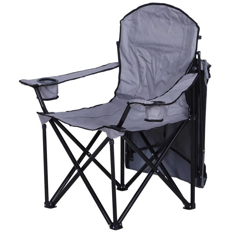 Outsunny Oxford Sports Folding Metal Camping Chair with an Overhead Shade Canopy & an Included Side Cup Holder - Grey