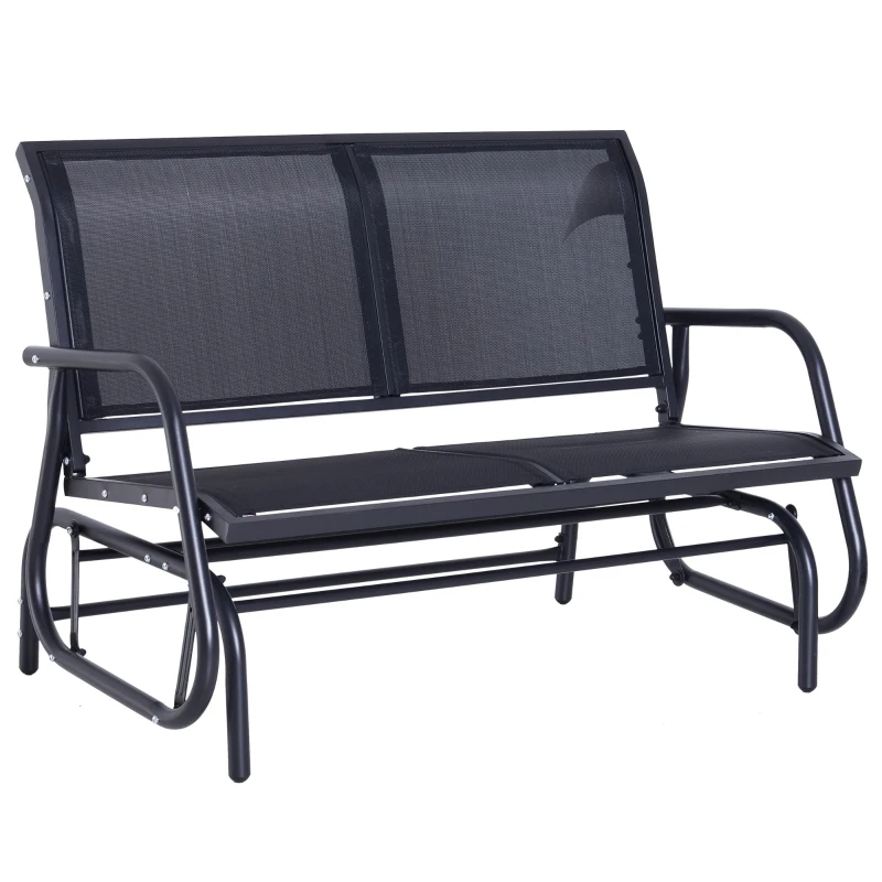 Outsunny Outdoor Front Porch Curved Loveseat Glider Rocker Bench Chair - Black