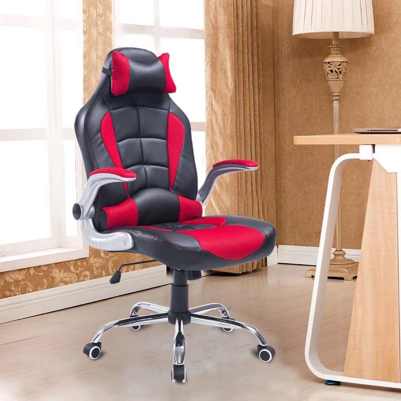 HomCom High Back Racing Style Ergonomic Gaming Chair With Armrest, Lumbar And Head Support - Red / Black