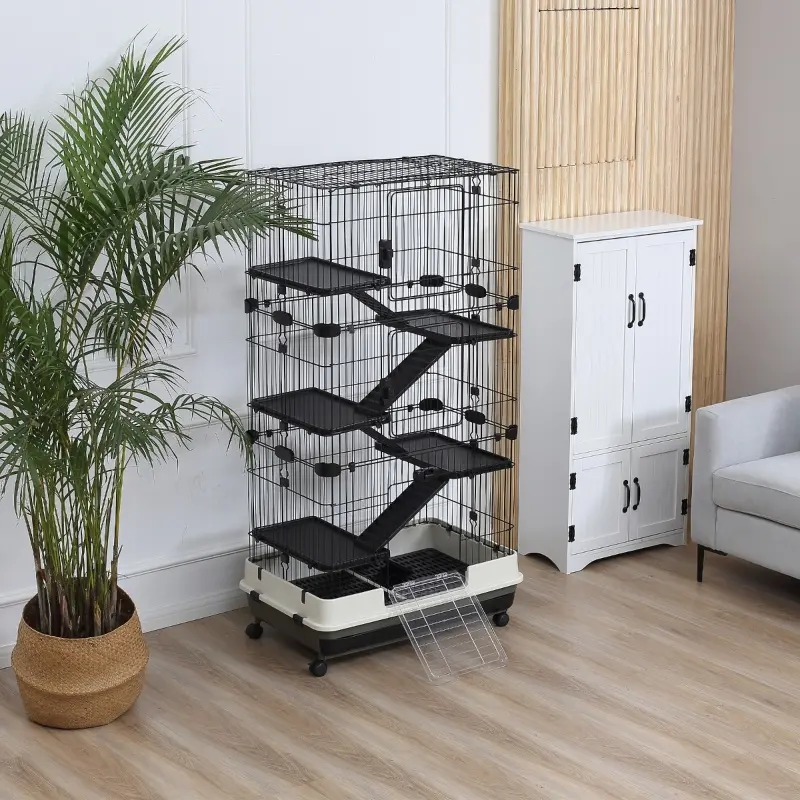 PawHut 32" 5-level Indoor Rabbit Enclosure Small Animal Hutch - Black