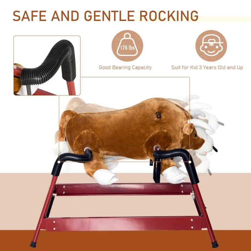 Qaba Spring Rocking Horse Kids Child Vintage Toy Plush Rocker Bouncy Ride Riding With Sound - Brown