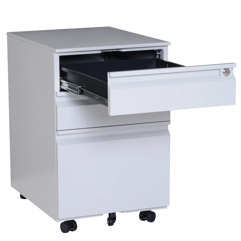 HomCom 24" Steel 3 Drawer Locking File Cabinet on Wheels - Grey