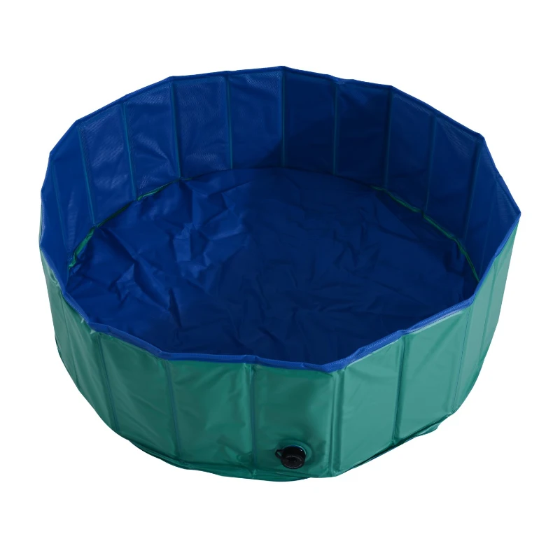 Open Box PawHut 12” x 40” Collapsible PVC Pet Foldable Swimming Pool Dog Bathing Tub - Green / Blue