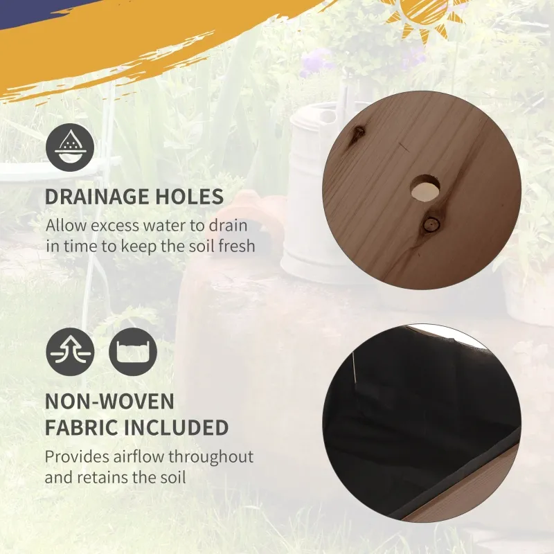 Outsunny Wooden Garden Box, 34.25H with 8 Pockets and Lockable Wheels, Foldable Side Clapboard, Elevated and Self-Draining Design, to Grow Herbs, Vegetables, and Flowers, Brown