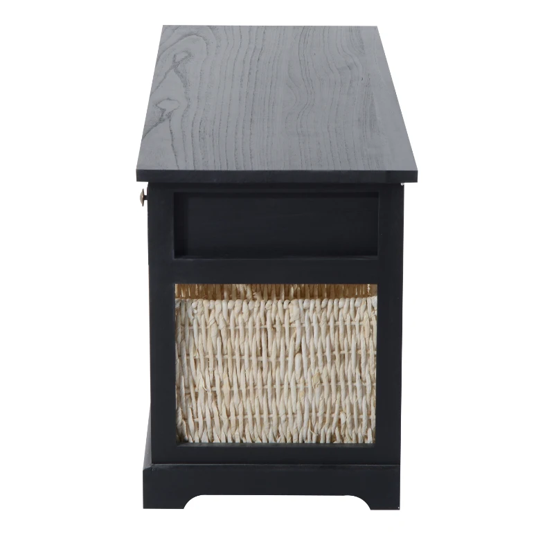 HomCom 40” Rustic Wooden 3 Drawer 3 Basket Storage Bench - Antique Black