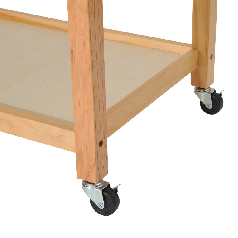 HomCom Kitchen Rolling Island Cart Trolley Cart Storage Rack Shelves w/ 2 Drawers - Pine Wood