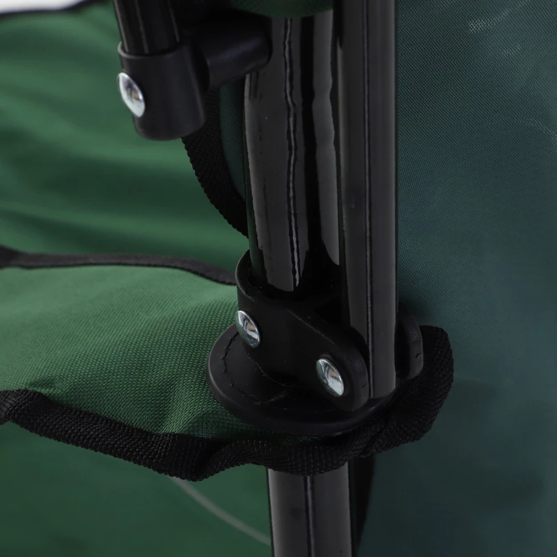 Outsunny Oxford Sports Folding Metal Camping Chair with an Overhead Shade Canopy & an Included Side Cup Holder - Green
