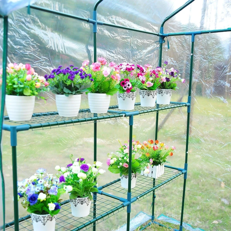 Outsunny 5' x 5' x 6' 3-Tier 8 Shelf Outdoor Portable Hobby Greenhouse Walk-In Garden Greenhouse Kit with Cover