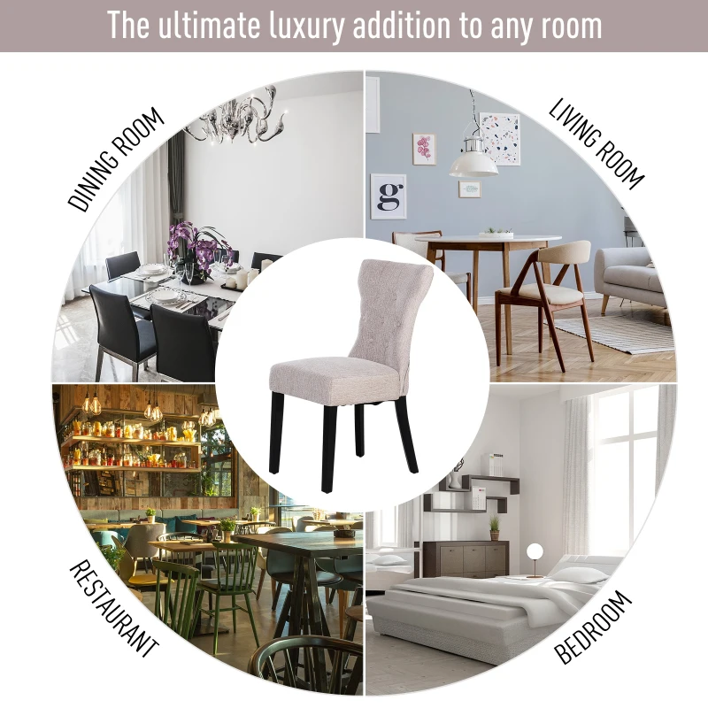 HOMCOM Set of 2 Modern Style Dining Chair Set with Button Tufting Fabric Beige