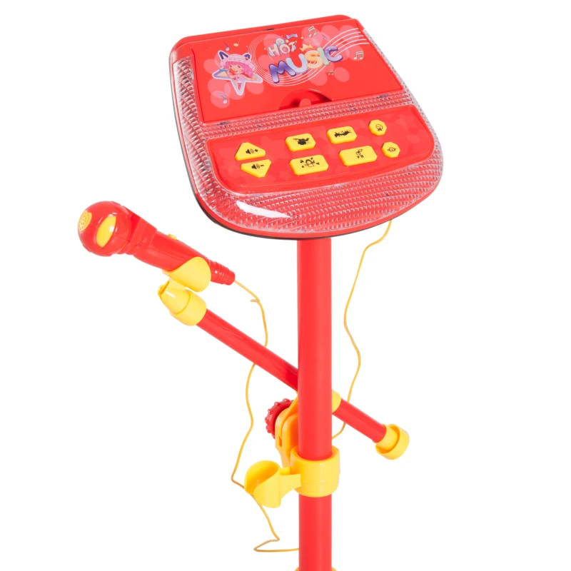 Qaba Kids Karaoke Machine Toy Play Set Music Lights with Microphones and Adjustable Stand - Red