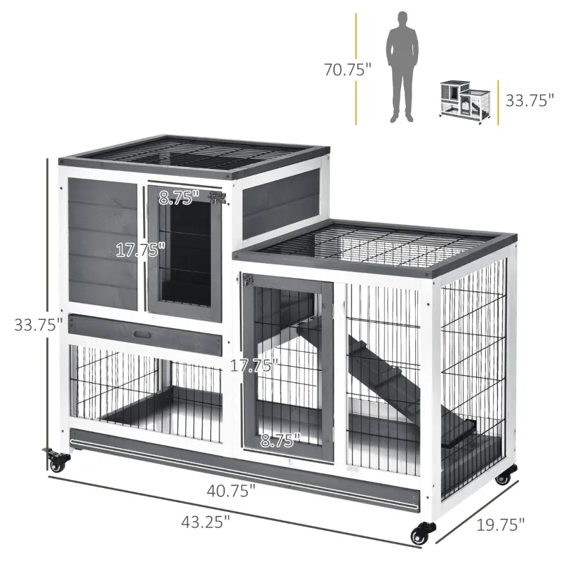 PawHut Deluxe Rabbit Hutch with Spacious Run, Indoor Bunny Cage, Pull-Out Tray for Easy Cleaning, Ideal for Small Animals