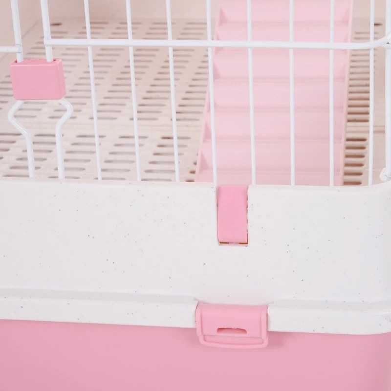 PawHut 4-level Indoor Guinea Pig Hutch Rabbit Enclosure Small Animal Hutch - Pink