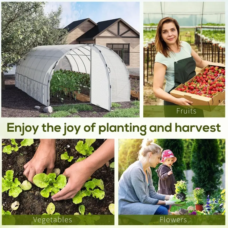 Outsunny 19' x 10' x 6' Large Walk-in Tunnel Greenhouse Garden Plant House, White