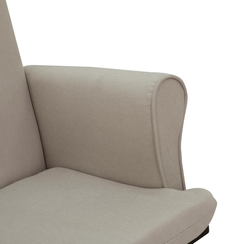 HomCom 2 Piece Rubberwood Linen Glider Rocking Chair with Ottoman Set - Cream White