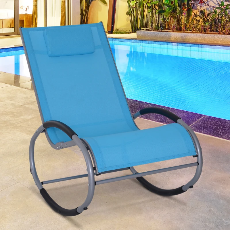 Outsunny Zero Gravity Rocking Lounge Sling Reclining Chair with Padded Headrest - Blue
