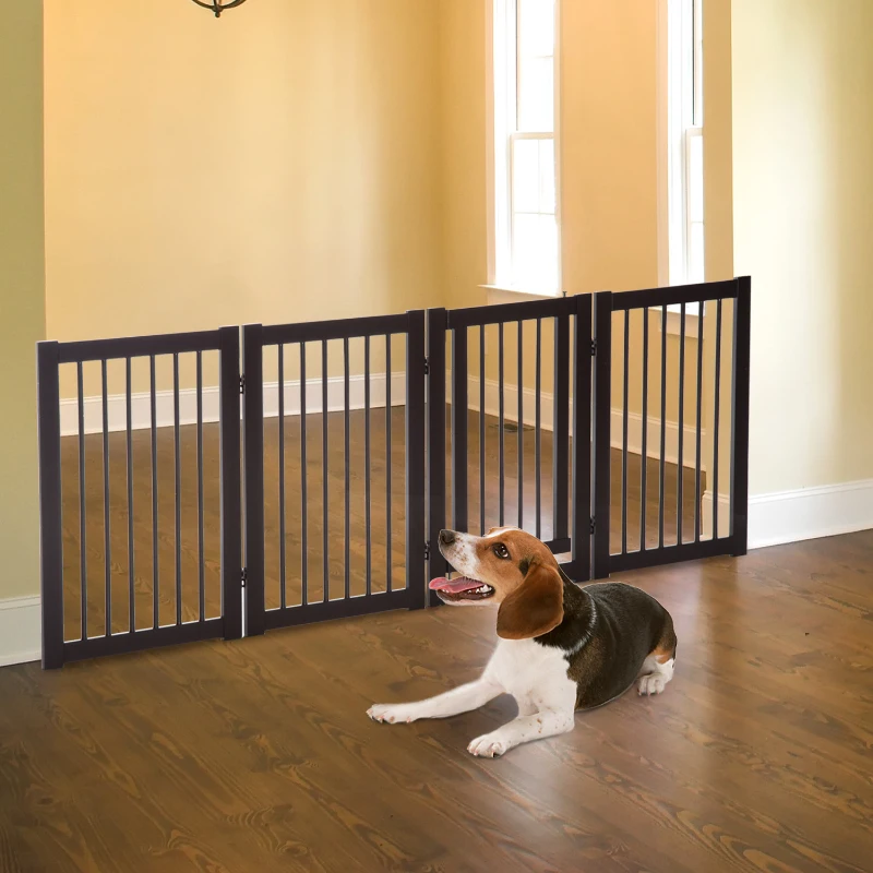PawHut 31" x 61" 3 Panel Freestanding Wooden Expandable Pet Gate with Door