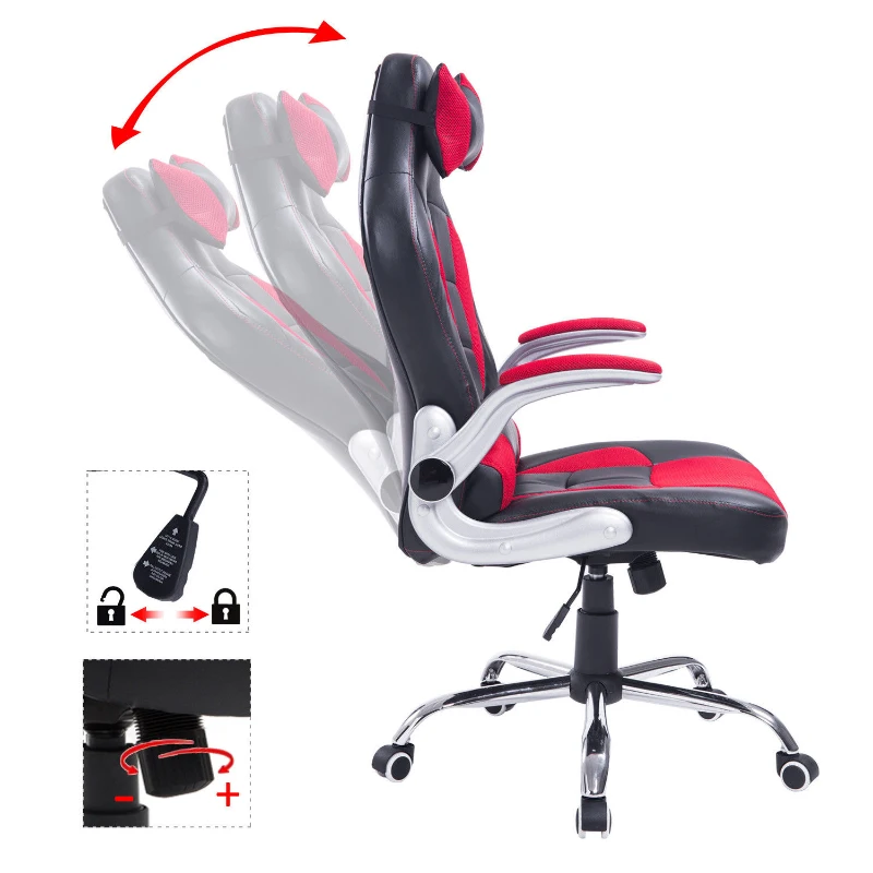 HomCom High Back Racing Style Ergonomic Gaming Chair With Armrest, Lumbar And Head Support - Red / Black