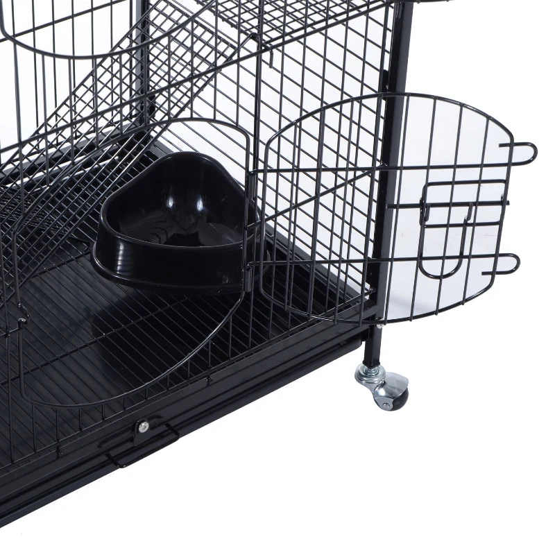 PawHut 37" Mesh 4 Level Portable Indoor Small Animal Pet Habitat Cage Kit - Black