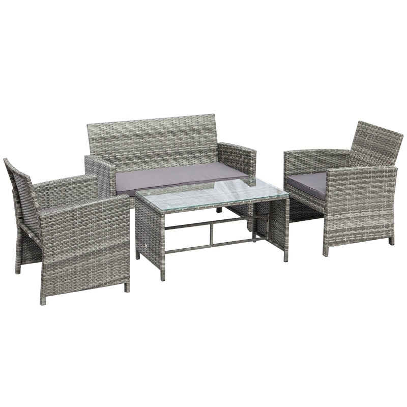 Outsunny Outdoor Furniture Set for Deck/Patio w/ Loveseat, 2 Chairs, Coffee Table