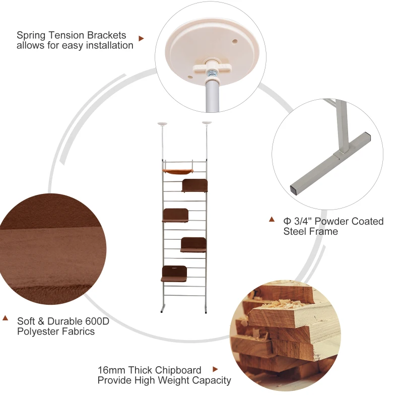PawHut 9FT Adjustable Multi-Level Cat Climber Climbing Tree Tower Scratcher Post Steps - Brown