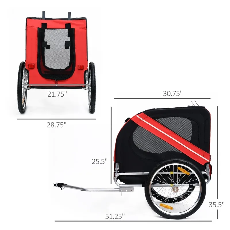 Aosom New Folding Pet Bicycle Trailer Dog Cat Bike Carrier w/ Drawbar Hitch Stroller - Red and Black