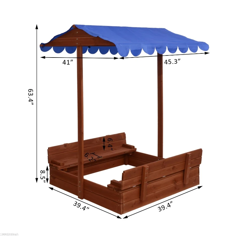 Qaba Wooden Covered Convertible Sandbox w/ Canopy and Bench Seats