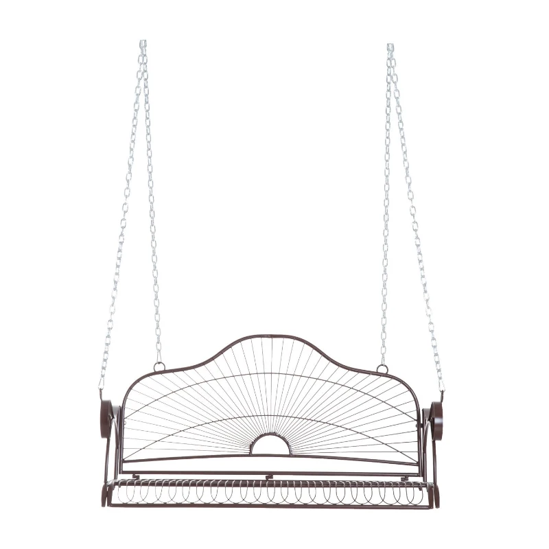 Outsunny Steel 2 Person Patio Porch Relaxation Swing Hanging Chair Bench w/ Chain - Brown