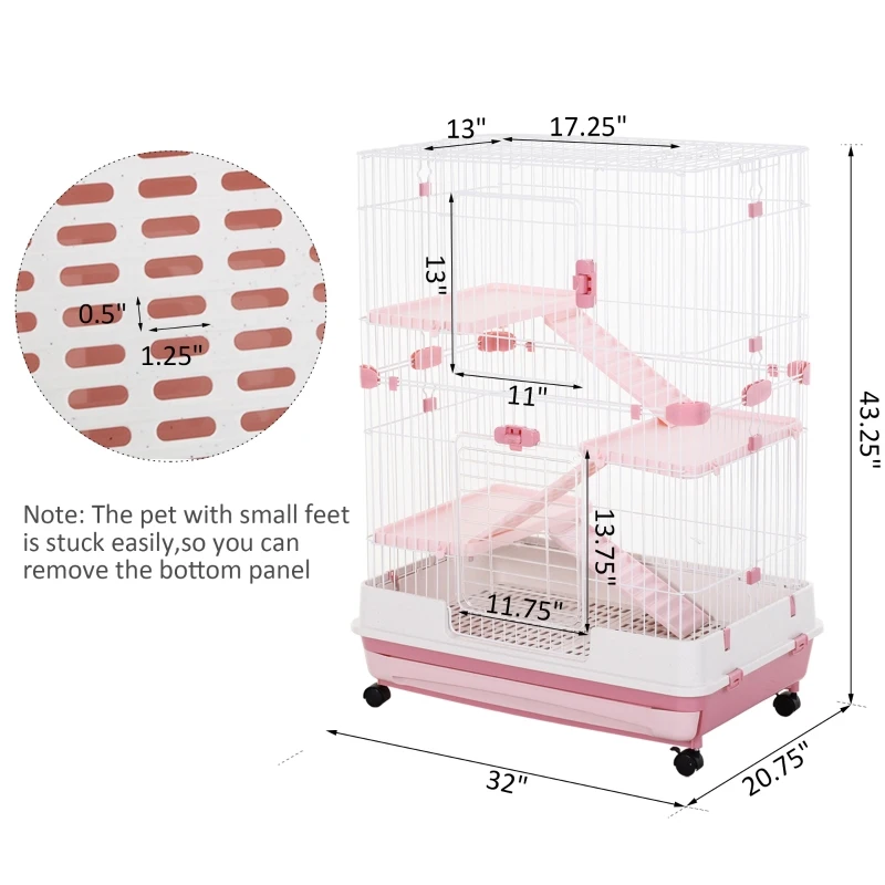 PawHut 4-level Indoor Guinea Pig Hutch Rabbit Enclosure Small Animal Hutch - Pink