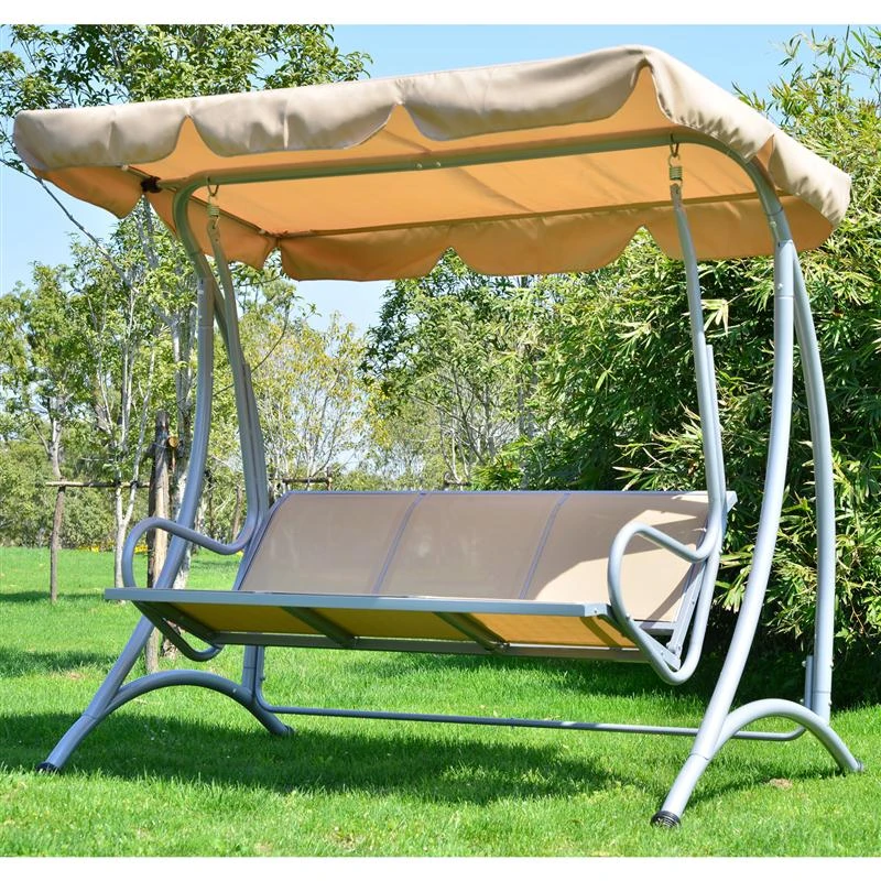 Outsunny Covered Outdoor Patio Swing Bench with Frame, Sand