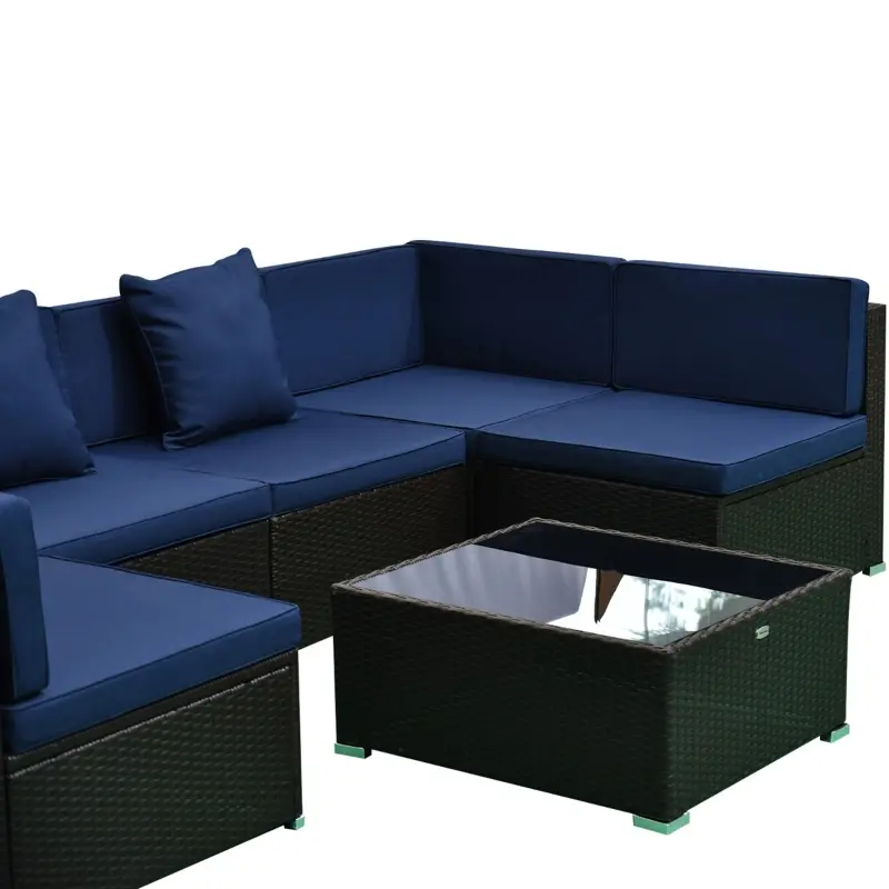 Outsunny 7 Piece Set Rattan Sofa Luxury Modular Conversation Outdoor Furniture - Deep Blue