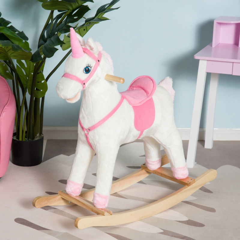 Qaba Qaba Kids Plush Rocking Horse Unicorn Ride on Toy Toddler Rocker ...
