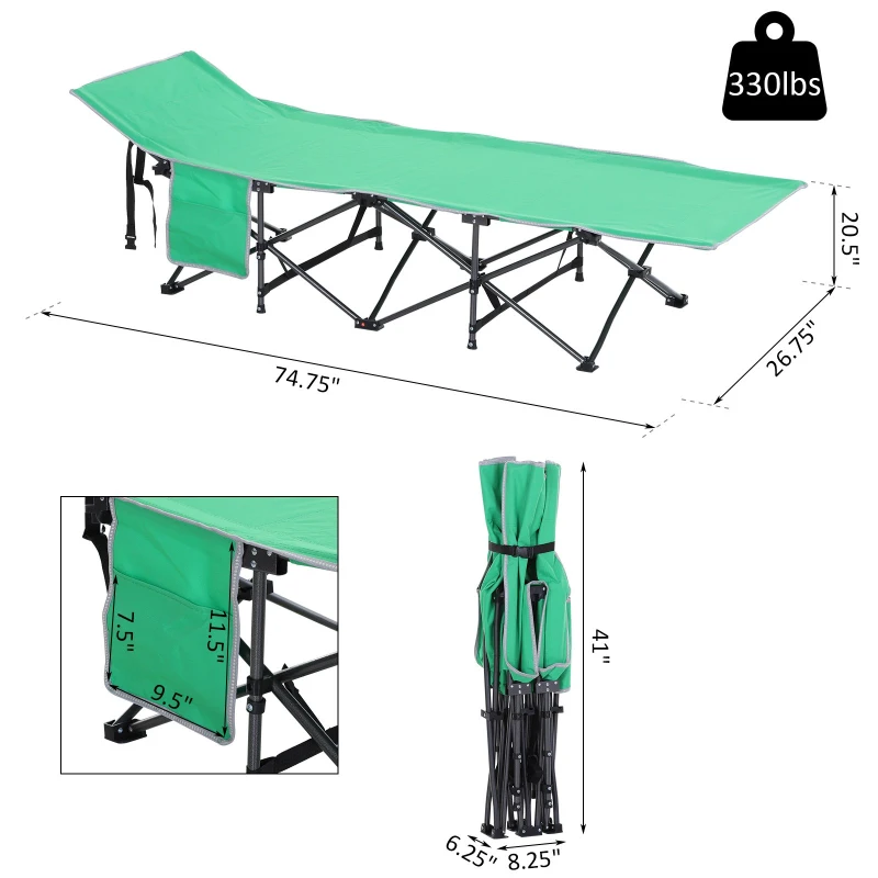 Outsunny Single Person Wide Folding Camping Cot Portable Outdoor Military Sleeping Bed w/ Carry Bag
