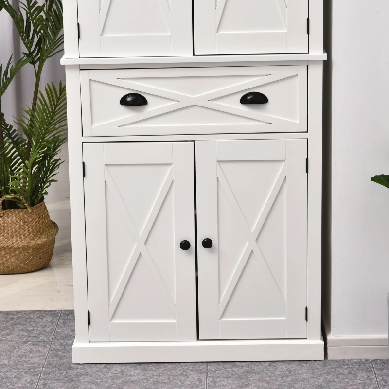 HOMCOM 5ft Tall Wood Kitchen Storage Cabinet with Adjustable Shelves, 2 Wood Pantries, Drawer and Sturdy Design - White