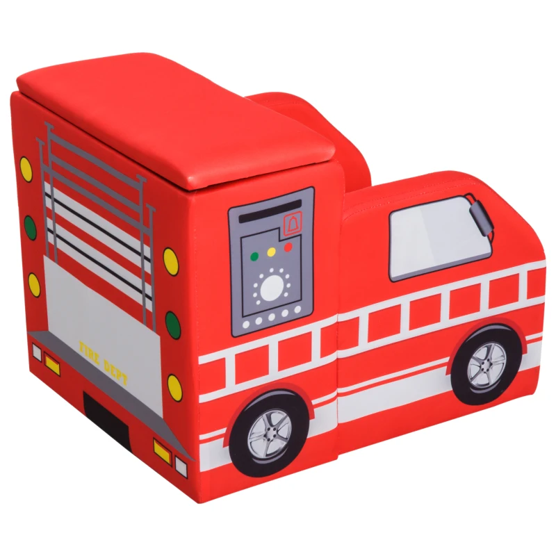 Qaba Kid's Sofa Chair Fire Truck Shape Storage Box 17" Multi Spandex Storage Sofa Chair - Fire Engine