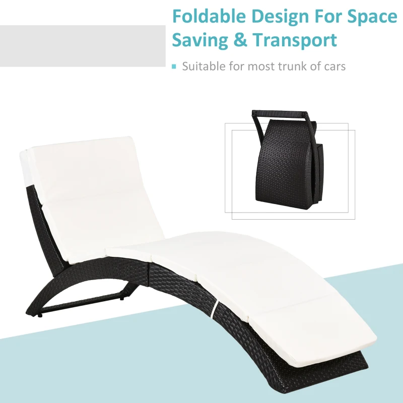 Outsunny Outdoor Folding Rattan Wicker Lounge Chair, Curved Patio Deck Pool Couch, Comfortable Sun Lounger