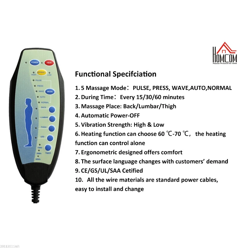 HomCom High Back Racing Style Massage Ergonomic Gaming Chair - Blue / Black