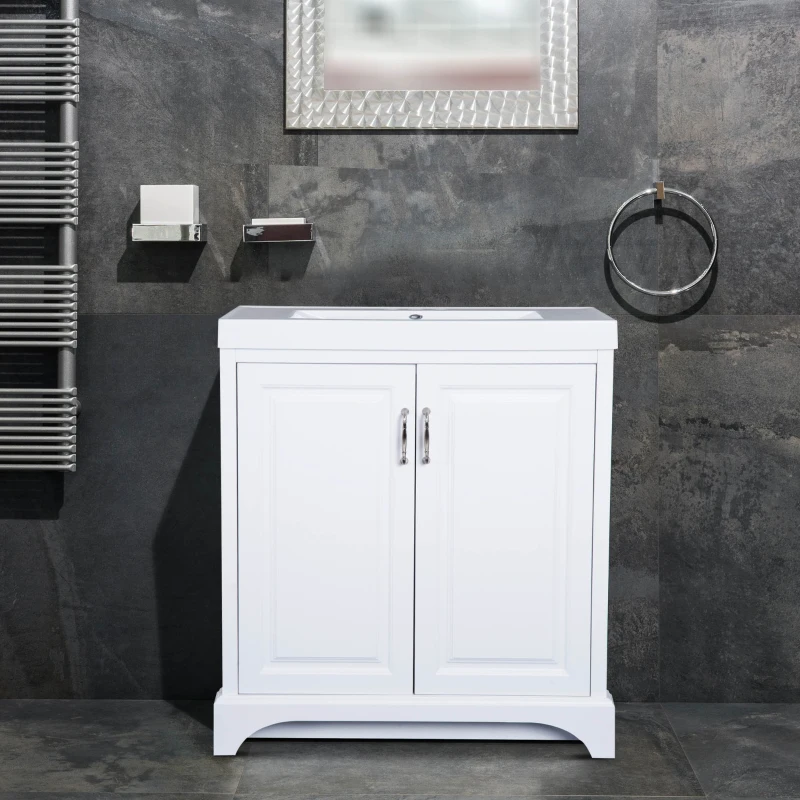 Kleankin 34” Modern Resin Single Resin Sink Bathroom Vanity Set - White