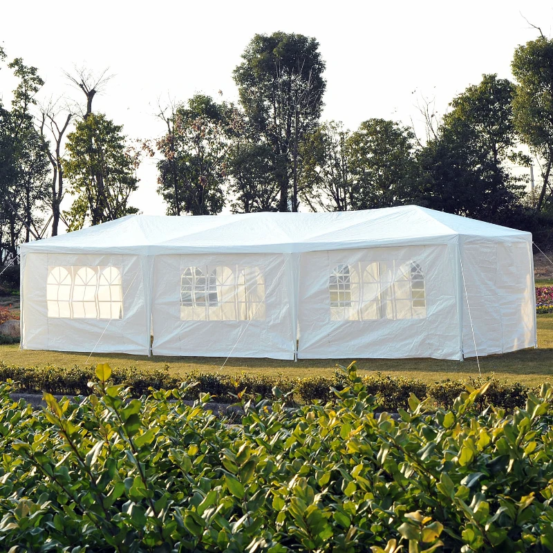 Outsunny 10' x 30' Pop Up Canopy Tent with 4 Removable Mesh Side Walls - White