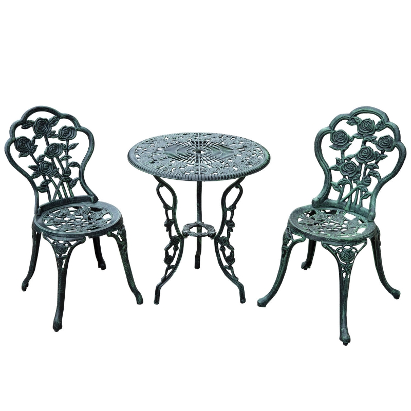 Outsunny 3pc Outdoor Cast Iron Bistro Set Table & Chair / 3Piece cast