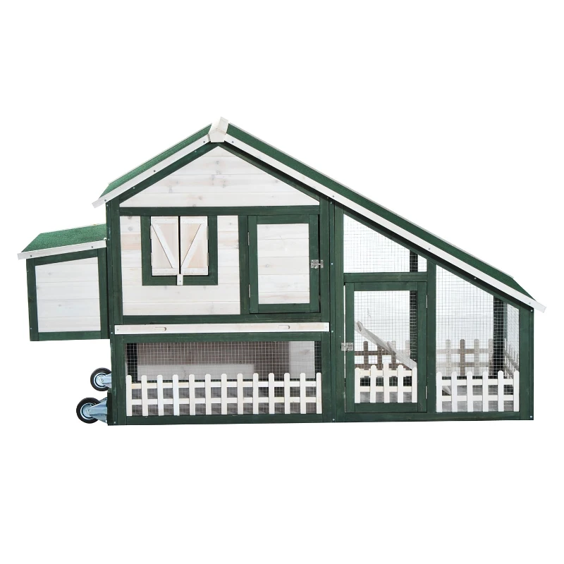 Open Box PawHut 76" Portable Slanted Wooden Chicken Coop Kit With Wheels, Covered Run And Nesting Box 