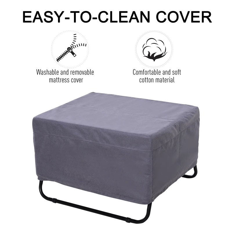 HomCom Folding Convertible Ottoman Sofa Bed with Metal Frame Wheels Cover - White Black Gray