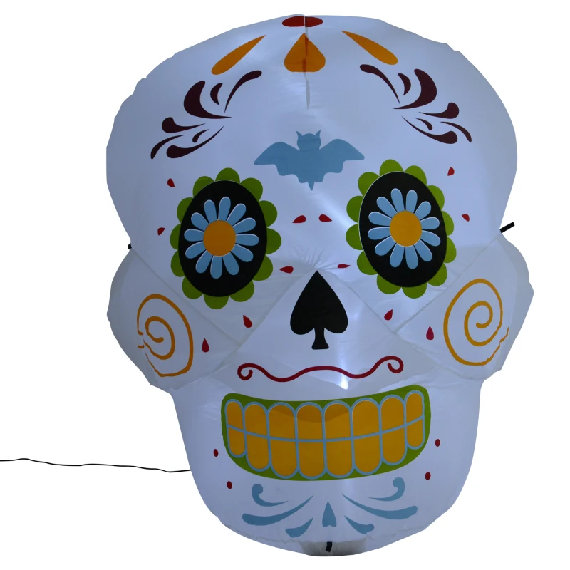 HomCom 4' LED Outdoor Halloween Inflatable Decoration - Day of the Dead Sugar Skull