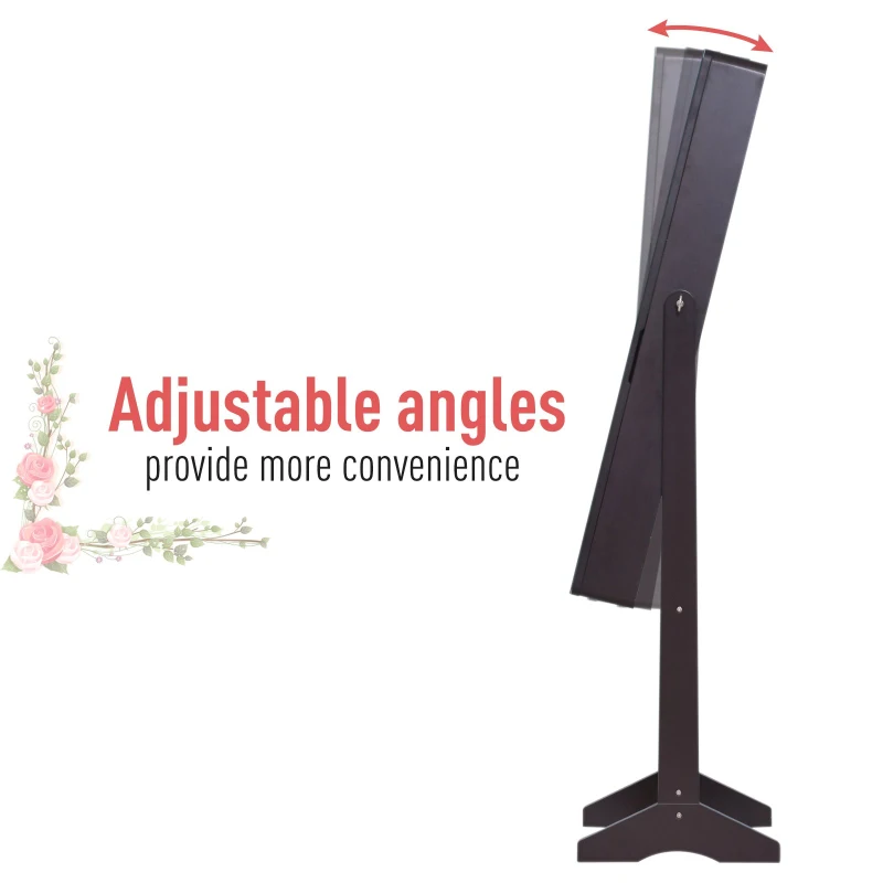 HOMCOM 58” Freestanding LED Jewelry Storage Cabinet Armoire with Full-Length Mirror Dark Coffee