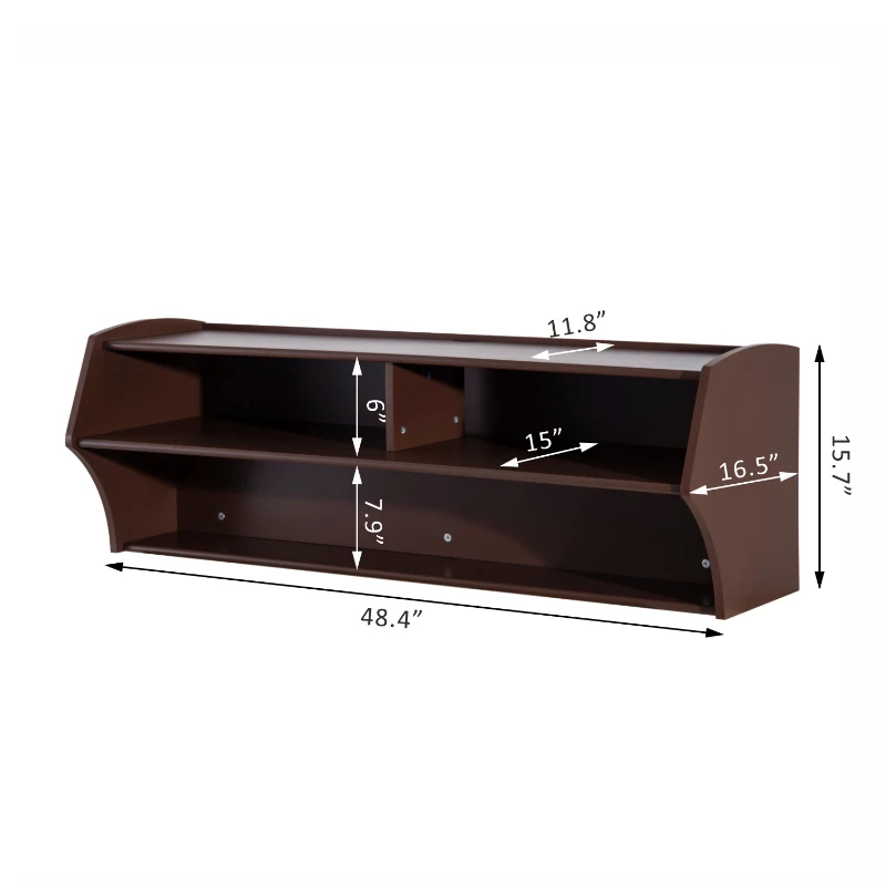 HomCom 48" Wall Mounted Floating Media Console - Brown