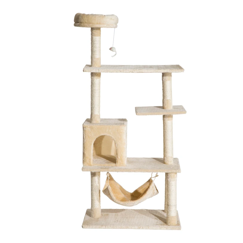 Pawhut 60” Multi-Scratcher Scratching Post Cat Tree – Beige