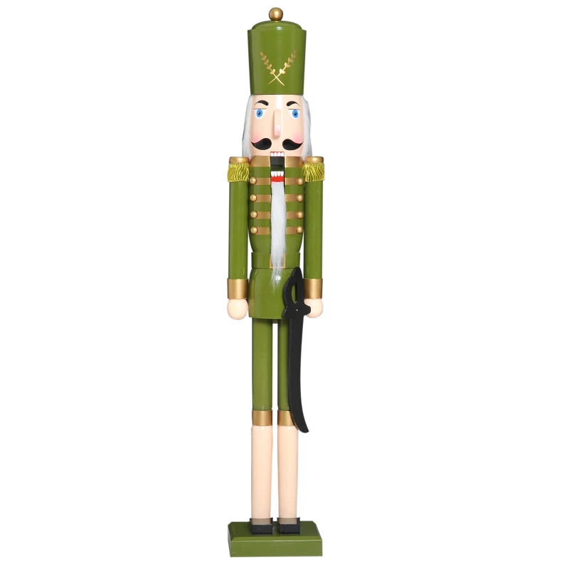 HomCom 42" Wooden Traditional Nutcracker Soldier Figure with Sword - Green