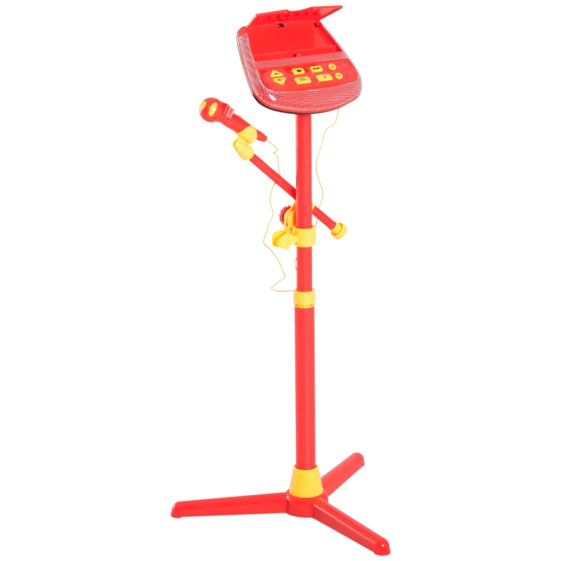 Qaba Kids Karaoke Machine Toy Play Set Music Lights with Microphones and Adjustable Stand - Red